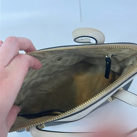 Kate Spade Satchel Handbag Two Tone Black Cream Leather Gold Hardware‎ Crossbody - Picture 3 of 13